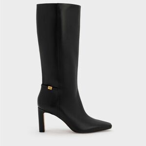 Charles & Keith Georgina Leather Knee-High Boots | Black | Size 9 NWOB